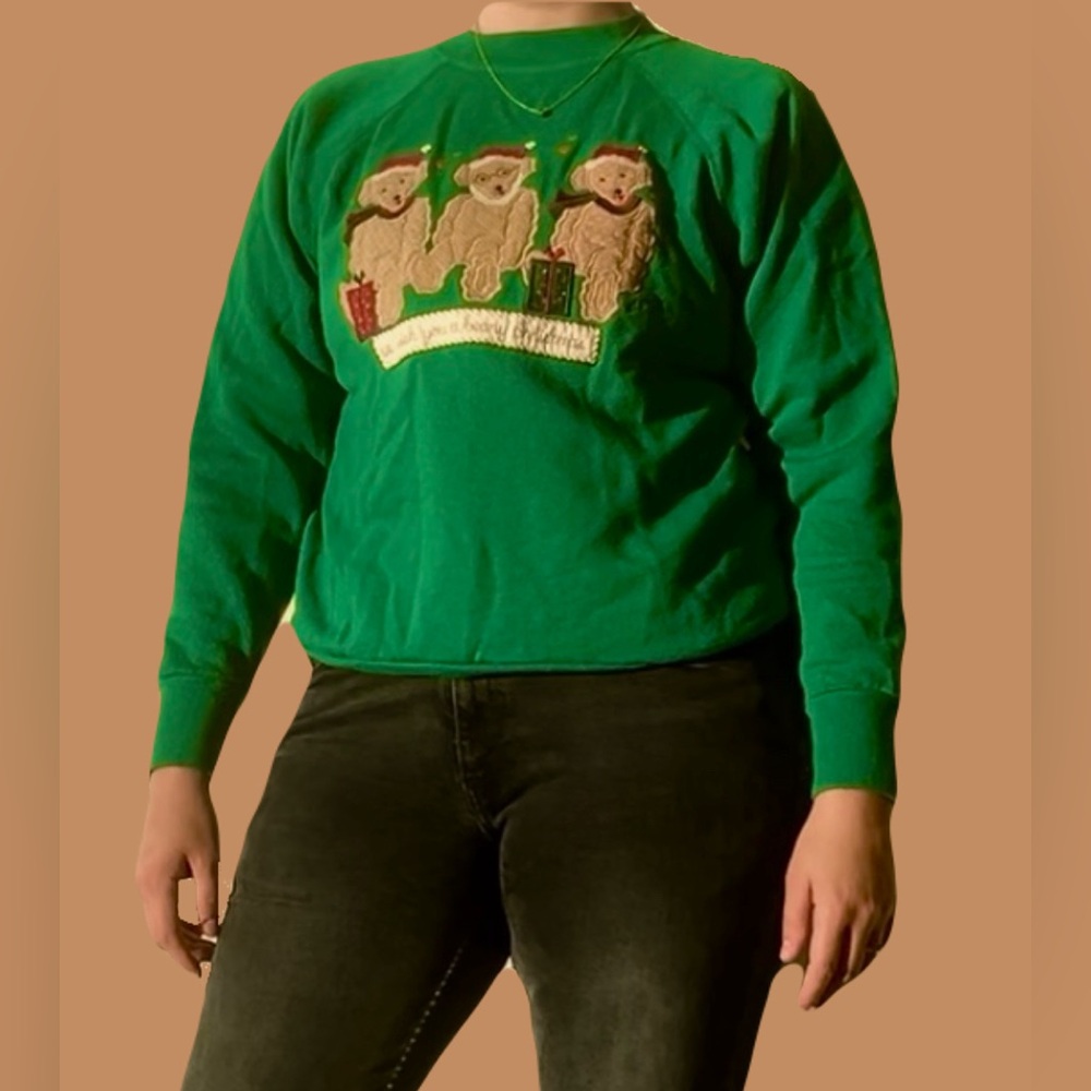 Valerie's Folk Art Appliqué Christmas Sweater "We Wish You a Beary Christmas"🧸